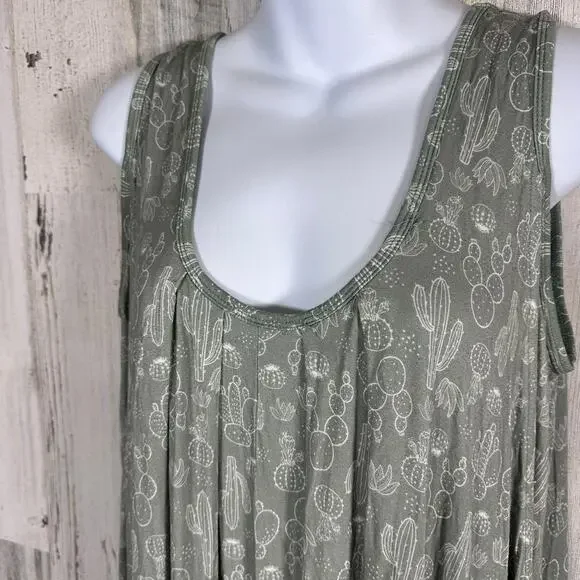 Latched Mama Tank Sleepwear Dress – Succulent Cactus Print – Size 6–18 w Pockets - Picture 4 of 7